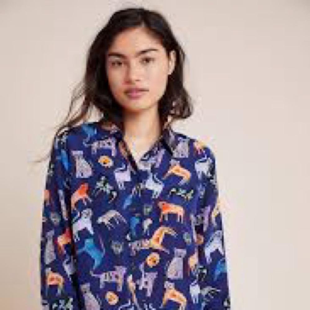 Carolyn Gavin for Anthropologie Big Cats print blouse